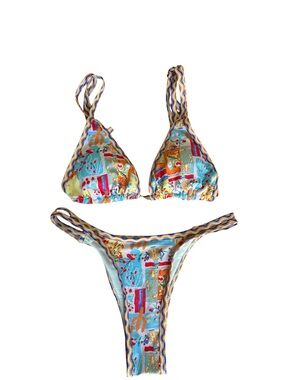 Colorful Patterned Triangle Bikini Set